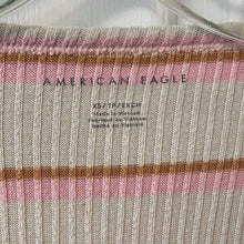 Load image into Gallery viewer, Extra Small American Eagle Ribbed Tan Pink Stripe V-Neck Sweater

