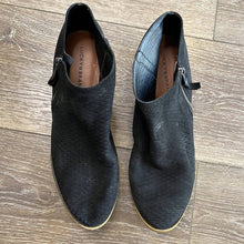 Load image into Gallery viewer, Sz 10.5 Lucky Brand Black Perforated Side Zip Heeled Ankle Booties
