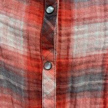Load image into Gallery viewer, Large Harley Davidson red plaid gauze cotton pearl snap short sleeve top embroidered
