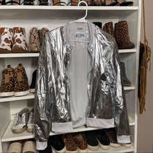 Load image into Gallery viewer, Size Medium Victoria Sport NWOT Silver Metallic Bomber Jacket
