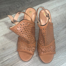 Load image into Gallery viewer, Size 10 Big Buddha Brown Perforated Open Toe Heeled Ankle Boots
