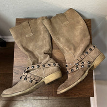 Load image into Gallery viewer, Size 6.5 Steve Madden Taupe Slouchy Rhinestone Studded Almond Toe Cowboy Boots
