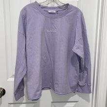Load image into Gallery viewer, Large Calvin Klein Purple Embroidered Logo Raw Hem Sweatshirt Top
