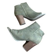 Load image into Gallery viewer, Size 8 Brash Olive Green Perforated Zip Up Open Toe Ankle Booties
