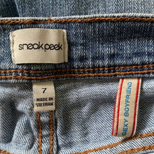 Load image into Gallery viewer, Size 7 Sneak Peek Light Wash Boyfriend Sexy Cuffed Distressed Jeans
