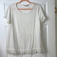 Load image into Gallery viewer, Size XL Cato Scoop Neck White Short Sleeve Top With Crochet Lace Trim
