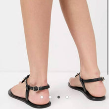 Load image into Gallery viewer, Size 8 Wide ASOS DESIGN NWOT Wide Fit Black Fulfil hardware flat sandals
