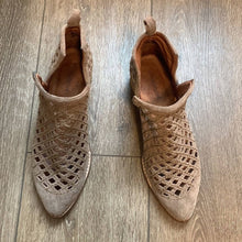 Load image into Gallery viewer, Size 8 Jeffrey Campbell Taggart Suede Cut Out Taupe Pointed Western Ankle Booties
