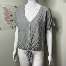 Load image into Gallery viewer, Size XL Universal Thread Navy Blue &amp; White Stripe Button Up Top
