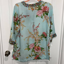 Load image into Gallery viewer, Petite Medium Soft Surroundings Petite Blue Pink Floral Embroidered Peasant Boho Tunic Top
