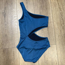 Load image into Gallery viewer, Small Solid &amp; Striped Blue One Shoulder Cut Out One Piece Swimsuit
