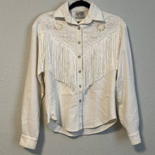 Load image into Gallery viewer, XS Vintage Western Collection Styles White Fringe Pearl Snap Button Up Rodeo Shirt
