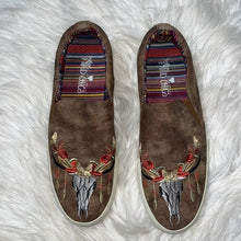 Load image into Gallery viewer, Size 9 Southern Fried Chics Western Boho Steer Flat Cow Skull Slip On Sneakers
