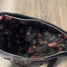 Load image into Gallery viewer, Betsey Johnson Black Leopard Floral Print Sequin Purse With Heart Key Chain
