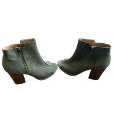 Load image into Gallery viewer, Size 8 Brash Olive Green Perforated Zip Up Open Toe Ankle Booties

