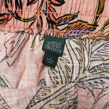 Load image into Gallery viewer, Sz Small Old Fable Pink Orange Coral Tropical Leaves Ruffle High Waisted Tie Shorts
