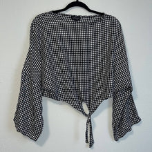 Load image into Gallery viewer, Size 2 Topshop Black &amp; White Gingham Print Tie Top
