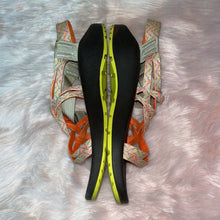 Load image into Gallery viewer, Size 6 Chaco Neon Orange &amp; Yellow Geometric Print Double Strap Sandals
