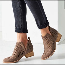 Load image into Gallery viewer, Size 8 Jeffrey Campbell Taggart Suede Cut Out Taupe Pointed Western Ankle Booties
