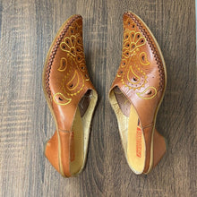 Load image into Gallery viewer, Size 4.5-5 Pikolino Orange Yellow Embroidered Leather Western Mules

