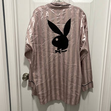 Load image into Gallery viewer, Size 12 Playboy x Missguided Pink Satin Stripe Bunny Robe
