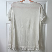 Load image into Gallery viewer, Size XL Cato Scoop Neck White Short Sleeve Top With Crochet Lace Trim
