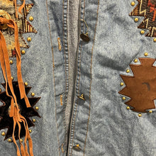 Load image into Gallery viewer, Size 1X Marshall Rousso Plus Vintage Western Tribal Aztec Fringe Chambray Button Up Shirt
