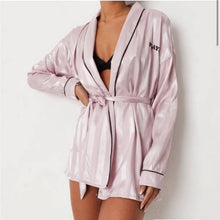 Load image into Gallery viewer, Size 12 Playboy x Missguided Pink Satin Stripe Bunny Robe
