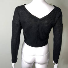Load image into Gallery viewer, Size XS Urban Outfitters Black Waffle Knit Cropped Sweater

