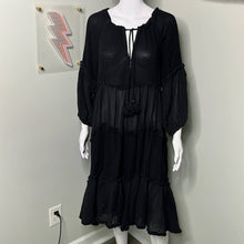 Load image into Gallery viewer, Small Free People In The Moment Black Boho Oversized Midi Dress With Sleeves
