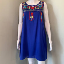 Load image into Gallery viewer, Size Large Jodifl Blue Sleeveless Embroidered Peasant Shift Dress
