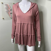 Load image into Gallery viewer, Size Medium Knox Rose Mauve Dusty Rose Boho Long Sleeve Tassel Hooded Long Sleeve Top
