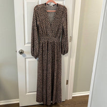 Load image into Gallery viewer, Small Blumin Apparel Boutique Shiny Leopard Long Sleeve Maxi Wrap Dress
