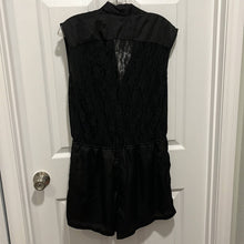 Load image into Gallery viewer, Large Umgee Black Satin Sleeveless Romper With Lace Back
