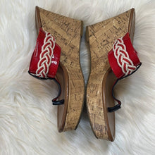 Load image into Gallery viewer, Size 7 Tommy Hilfiger Red White Braided Sandal Cork Wedge
