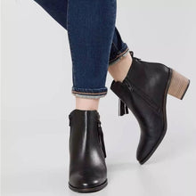 Load image into Gallery viewer, Sz 8 Crevo Black Autumn Tassel Leather Ankle Boot
