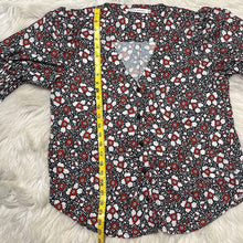 Load image into Gallery viewer, Small Rebecca Minkoff Black Red Floral Print V-Neck Button Up Shirt

