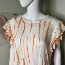 Load image into Gallery viewer, Size XXL Knox Rose Tangerine Orange Tie Dye Lace Ruffle Sleeve Top
