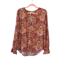 Load image into Gallery viewer, Loft Coral Pink Yellow Paisley Floral Print Long Sleeve Button Up
