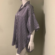 Load image into Gallery viewer, Medium/ Large Victoria’s Secret Vintage Silky Purple &amp; White Stripe Button Up Pajamas

