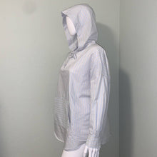 Load image into Gallery viewer, Size Medium Zara Blue Gold &amp; White Stripes Hooded Cotton Long Sleeve Top
