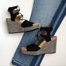 Load image into Gallery viewer, Size 10 Lucky Black Espadrille Strappy  Sandal Wedge
