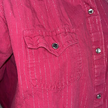Load image into Gallery viewer, Large Wrangler Twenty X Magenta Silver Stripe Rhinestone Western Rodeo Button Up
