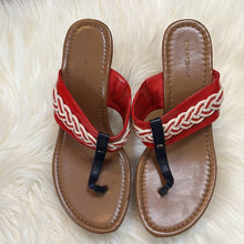 Load image into Gallery viewer, Size 7 Tommy Hilfiger Red White Braided Sandal Cork Wedge
