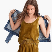 Load image into Gallery viewer, Size 2 J. Crew Vintage Gold Velvet Tank Top
