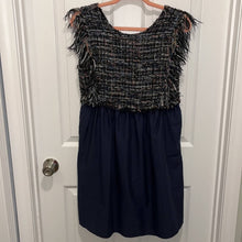 Load image into Gallery viewer, Medium Zara Navy Blue Frayed Tweed V-Back Sleeveless Dress
