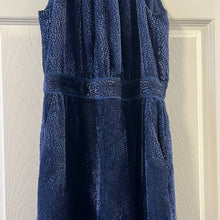 Load image into Gallery viewer, Size 6 Anthropologie Elevenses Navy Blue Velvet Halter Neck Jumpsuit
