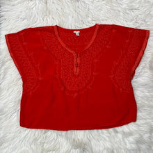 Load image into Gallery viewer, Medium Forever 21 Red Embroidered Boho Western Crop Top
