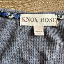Load image into Gallery viewer, Sz Large Knox Rose Boho Blue Lace Long Sleeve Thin Front Tie Thermal Shirt

