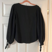 Load image into Gallery viewer, Small Urban Outfitters Black Linen Puff Sleeve V-Neck Button Shirt

